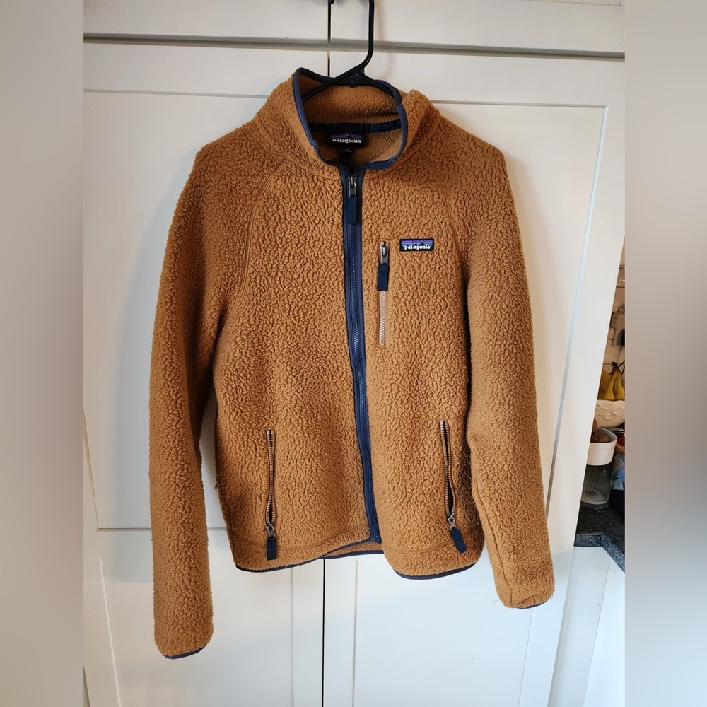 Patagonia Brown Sherpa Fleece Jacket with Navy Trim